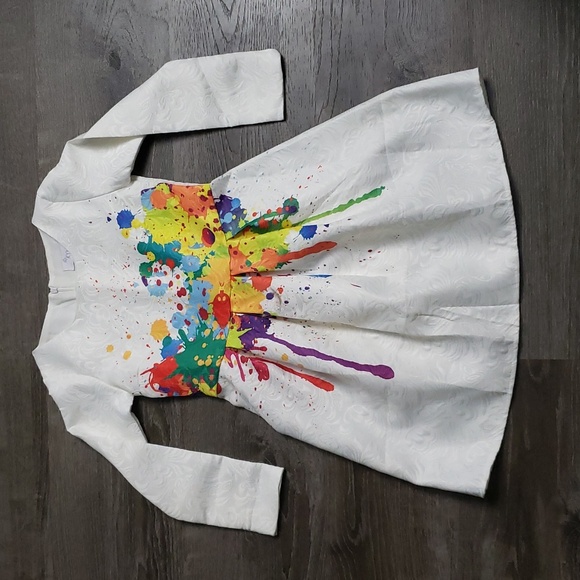 Kymidy Damask Paint Splatter Long Sleeve Girls Dress Sz 8 - Picture 1 of 10
